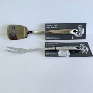 Viking Stainless Steel 2-Pc Kitchen Tool Set Solid Spatula & Meat Fork NWT